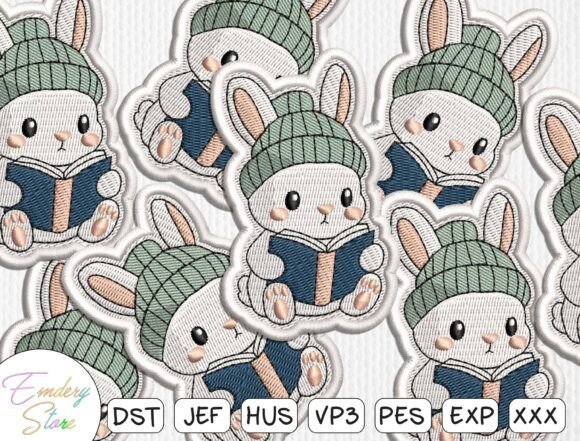 Bunny Reading Book Embroidery Patch