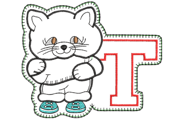 Cat with Letter “T” Embroidery Design
