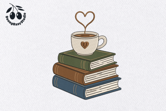 Coffee Books Embroidery Design