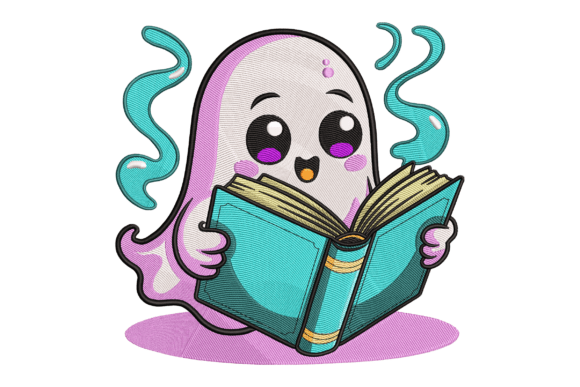 Ghost Reading Book Embroidery